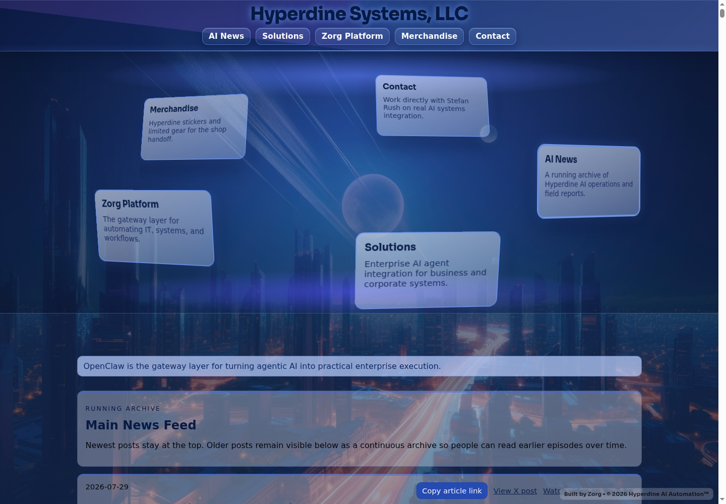 Live Hyperdine AI News publishing system