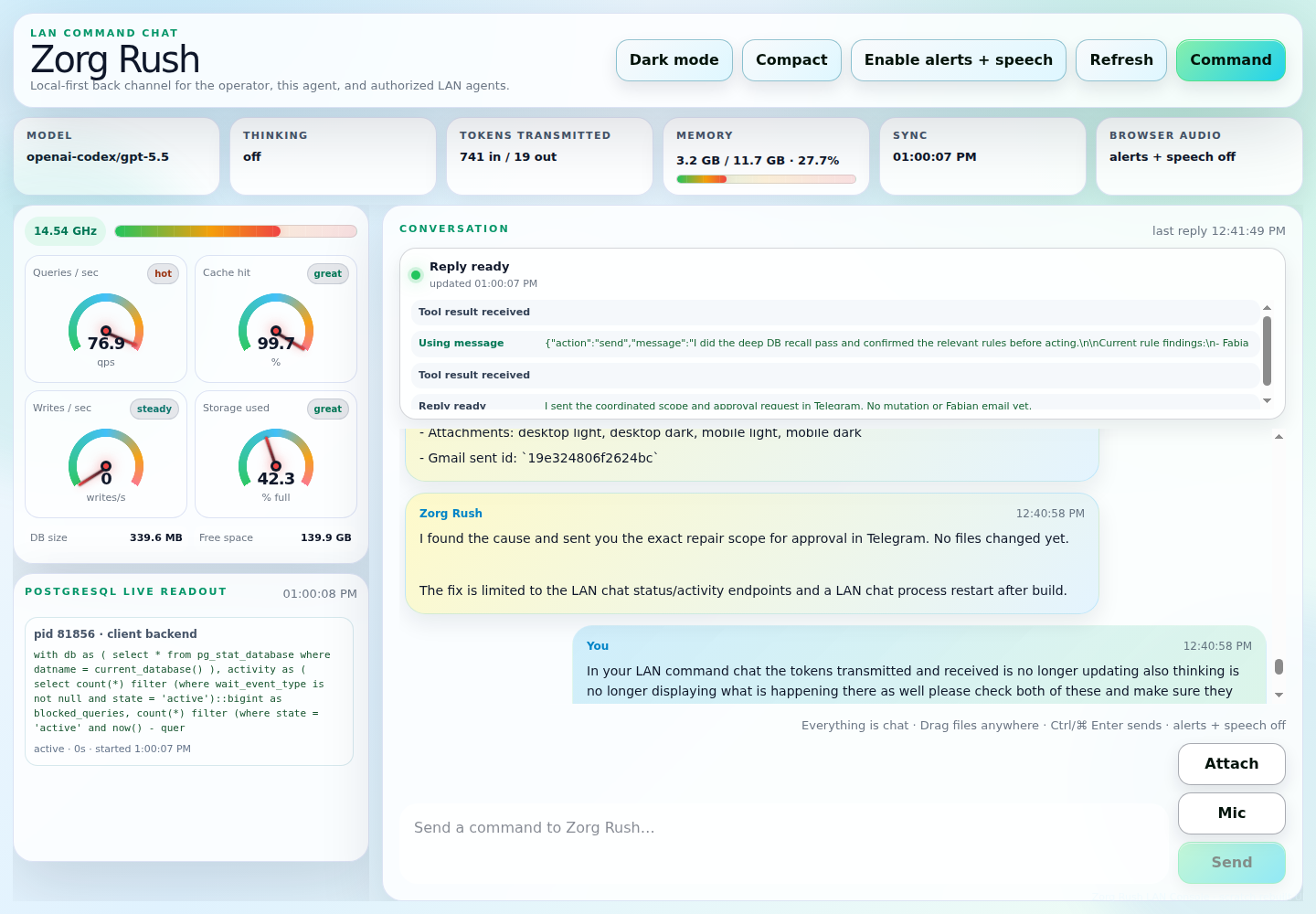 LAN Command Chat light interface from the Zorg MemoryDB public repository